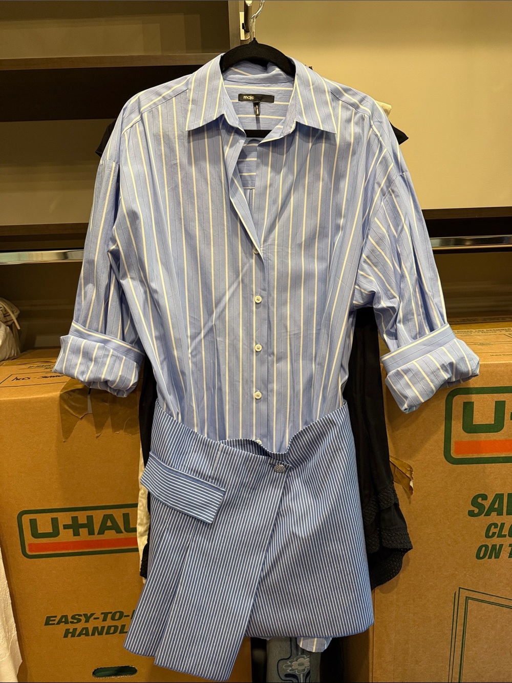Maje Light Blue and White Striped Button-Down Shirt